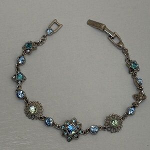 Vintage Givenchy Crystal Flower Silver-tone 7" Bracelet
